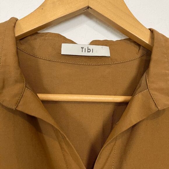 Tibi Caramel Brown Viscose Twill Tie Waist Midi Shirt Dress Women's Small - Picture 6 of 7